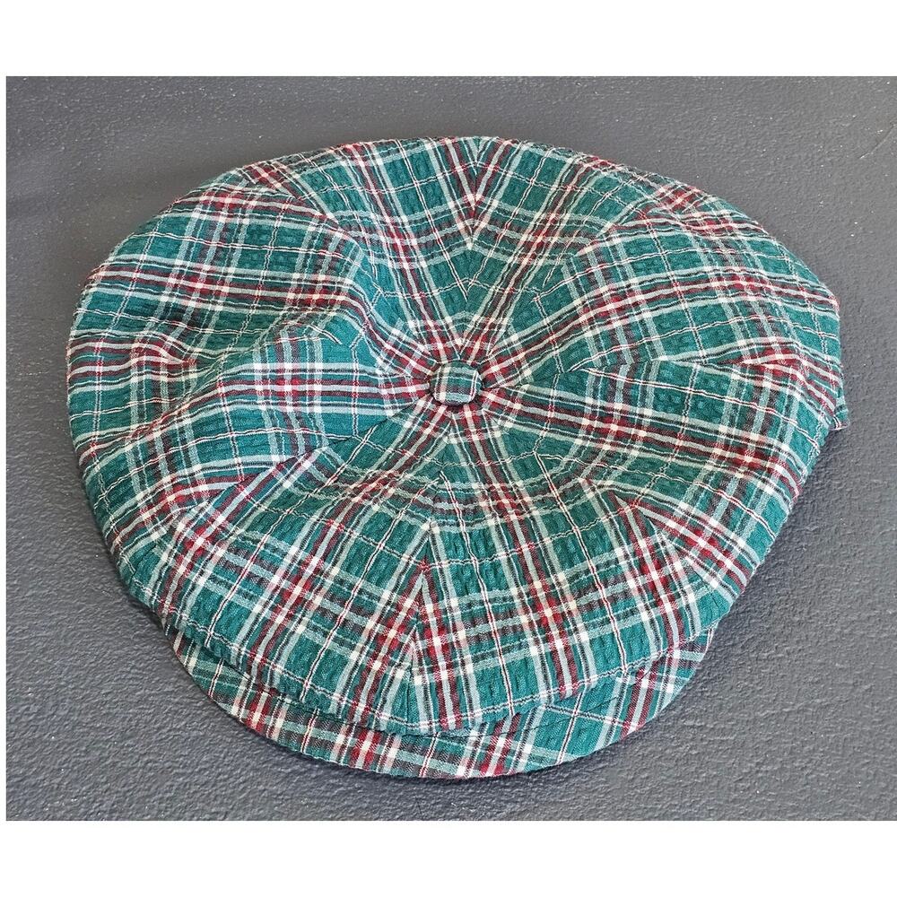 Borsalino Hat, Newsboy Made in Italy 99% Cotton Green Red Plaid US Sz 7 3/8 New - Picture 2 of 11